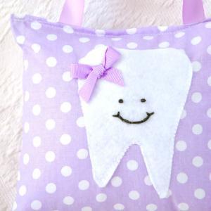 Tooth Fairy Pillow In Lavender And White Polka Dot..