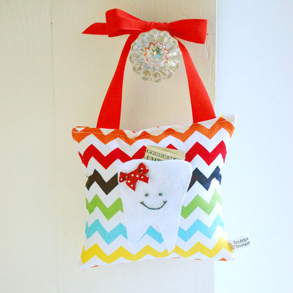 Tooth Fairy Pillow For Girls In Rainbow Chevron Print